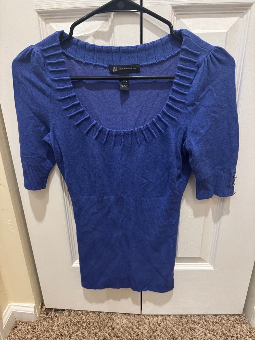 INC International Concepts Cobalt Blue Scoop Neck Short Sleeve Knit Top